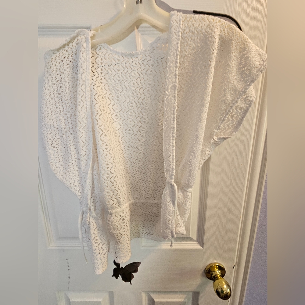 White Crochet Open-Front Cardigan - Picture 2 of 7